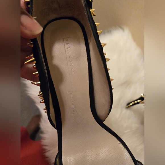 Zara Women's Suede Studded Platform Sandal Shoe Size 39/ US 8 Black - Picture 7 of 16